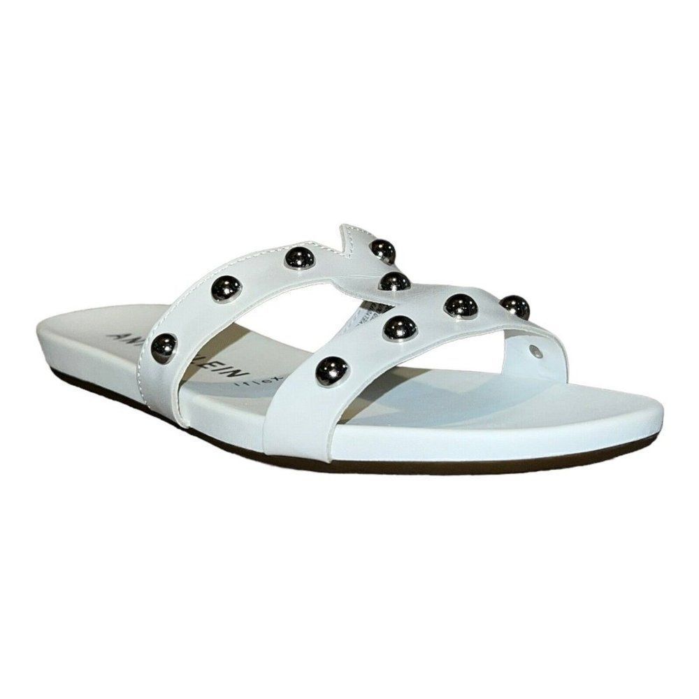 Anne Klein Womens Ely Sandals Iflex Faux Leather White Silver Studs 9.5M New